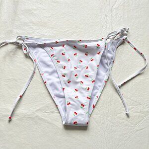 Betty Jade bikini bottoms XL cherry print white red side tie fruit swim cherries